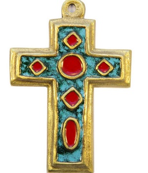CROIX LARGE BRONZE EMAIL 11CM TURQUOISE NDSP