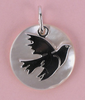MEDAILLE NACRE 15 MM AVEC COLOMBE ARGENT 925