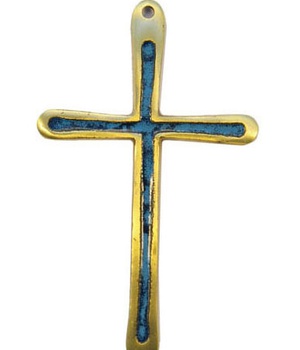 PETITE CROIX BRONZE EMAIL BLEU SIMPLE 10 CM NDSP