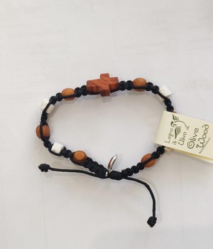 BRACELET DIZAINIER PIERRE ET BOULES EN BOIS OLIVIER CORDON NOIR