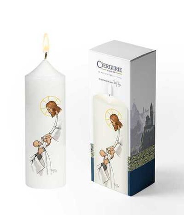 CIERGE BAPTEME BLANC - ATTACHE AU CHRIST - 15 CM