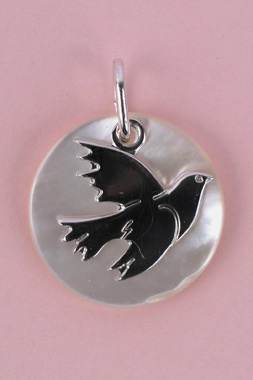 MEDAILLE NACRE 15 MM AVEC COLOMBE ARGENT 925