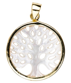 MEDAILLE EVIDEE PLAQUE OR AVEC ARBRE DE VIE NACRE DIAM 2CM