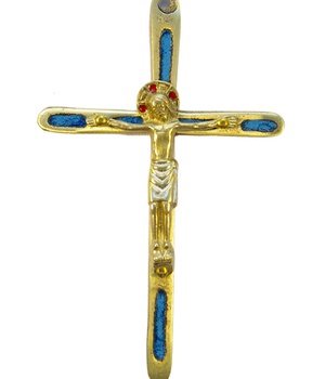 CROIX BRONZE 12.3CM EMAIL AVEC CHRIST RAJOUTE NDSP