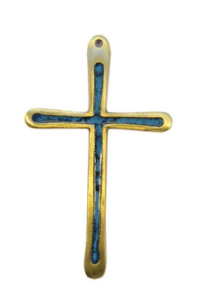 PETITE CROIX BRONZE EMAIL BLEU SIMPLE 10 CM NDSP