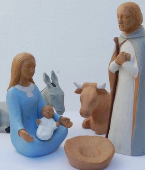CRECHE NUIT DE LUMIERE 18 CM LOT 5 PERSONNAGES JESUS MARIE JOSEPH ANE ET BOEUF