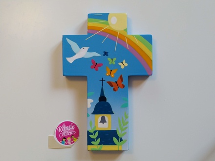 CROIX BOIS CLOCHER 10CM X 15CM