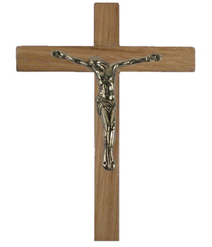 CROIX BOIS CHENE AVEC CHRIST BRONZE