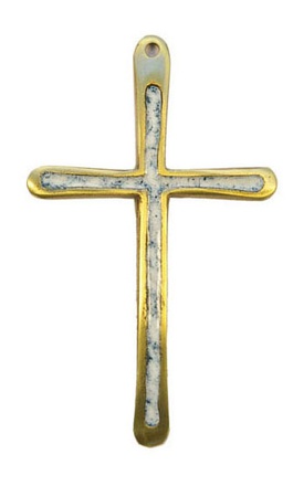 PETITE CROIX BRONZE EMAIL BLANC 10 CM NDSP