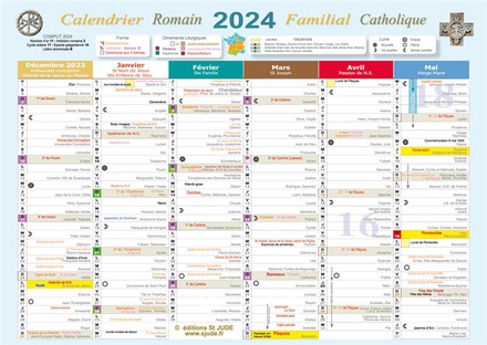 CALENDRIER FAMILIAL CATHOLIQUE ROMAIN 2024 PETIT (A4)