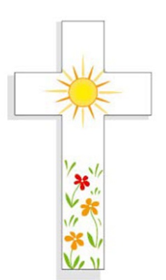 CROIX AMOUR SOLEIL FLEURS ORANGES 5.5CM X 10CM