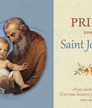 PRIER AVEC SAINT JOSEPH DEPLIANT 4 VOLETS RECTO VERSO 11X58 CM