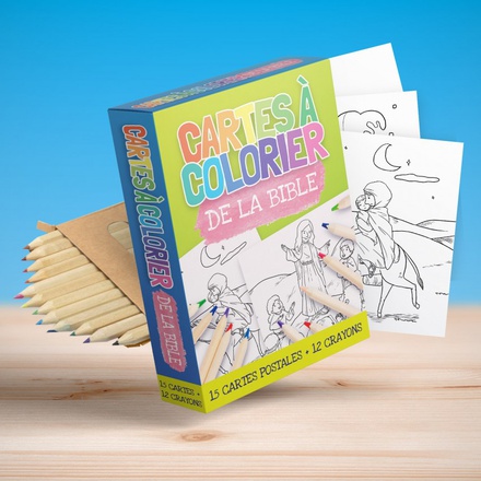 CARTES A COLORIER DE LA BIBLE (15) ET 12 CRAYONS