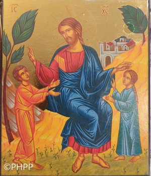 JESUS ACCUEILLANT LES ENFANTS - ICONE DOREE A LA FEUILLE 9,5X8 CM - 581.14