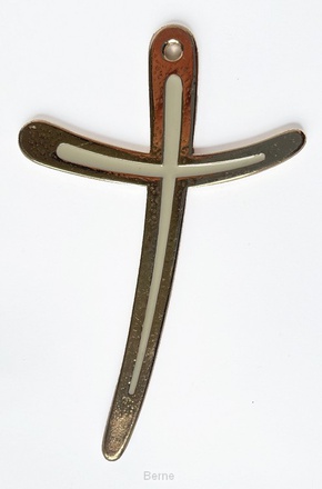 CROIX METAL DOREE EMAILLEE BLANC 12 CM