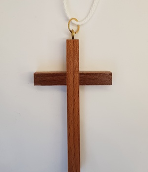 CROIX D'AUBE BOIS VERNIS AVEC CORDON 10X6 CM