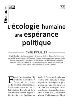 DISCOURS N 10 - L'ECOLOGIE HUMAINE UNE ESPERANCE POLITIQUE