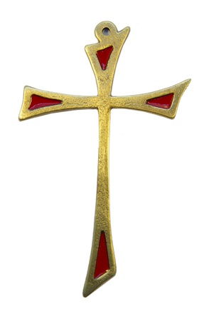 CROIX BRONZE EMAILLE ROUGE 12 CM TRIANGLE NDSP