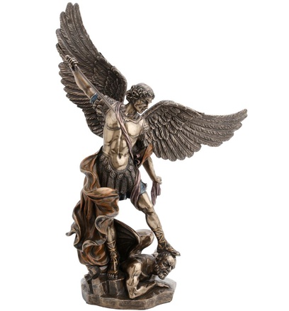 STATUE SAINT MICHEL AVEC LE DEMON H 55CM - BRONZE COULE A FROID