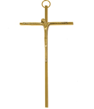 CROIX MURALE METAL DORE AVEC CHRIST 16 CM NDSP