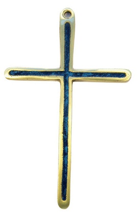 PETITE CROIX BRONZE EMAIL BLEU 12 CM NDSP