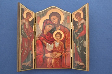 TRIPTYQUE BOIS PALISSANDRE SAINTE FAMILLE 13X15CM