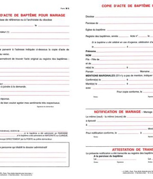 FORMULAIRE M 5-6 DEMANDE DE COPIE D'ACTE DE BAPTEME POUR MARIAGE NDSP