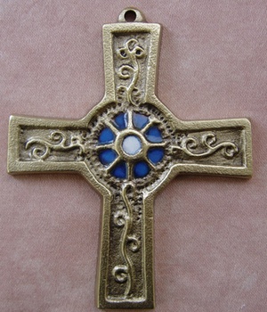 CROIX BRONZE EMAIL 10 CM TURQUOISE (AVEC SYMBOLE) NDSP