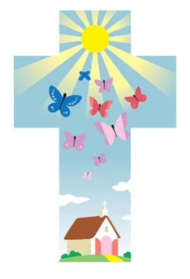 CROIX BOIS EGLISE PAPILLONS 14 CM