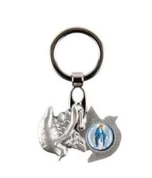 PORTE CLES COLOMBE OUVRANT SAINT CHRISTOPHE ET VIERGE MIRACULEUSE H 2.4CM