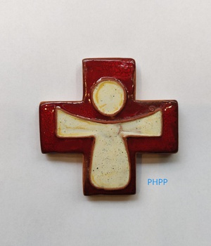 CROIX CERAMIQUE JESUS BLANC FOND ROUGE 7 X7CM NDSP