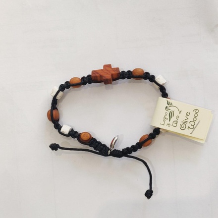 BRACELET DIZAINIER PIERRE ET BOULES EN BOIS OLIVIER CORDON NOIR