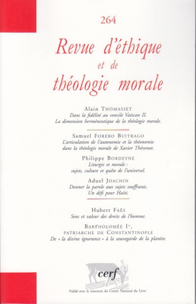 REVUE ETHIQUE ET THEOLOGIE MORALE SUP 264