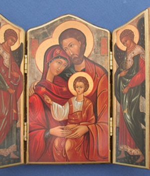 TRIPTYQUE BOIS PALISSANDRE SAINTE FAMILLE 13X15CM