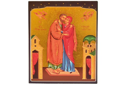 LA RENCONTRE DE ANNE ET JOACHIM - ICONE DOREE A LA FEUILLE 19,5X14,9 CM - 146.67