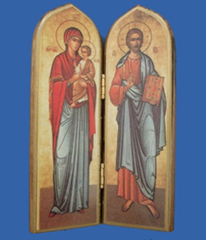 DIPTYQUE GRAND MODELE 13.5X9CM BOIS PALISSANDRE VIERGE ENFANT ET CHRIST NDSP