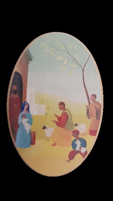 CADRE OVALE EN BOIS - L'ADORATION DES BERGERS