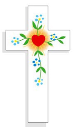 CROIX AMOUR COEUR FLEURS BLEUES 5.5CM X 10CM