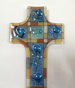 CROIX VERRE POISSON 12X8 CM
