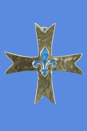 CROIX BRONZE SCOUT EUROPE AVEC FLEUR LYS EMAIL BLEU 7.5 X 7.5 CM NDSP