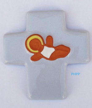 CROIX CERAMIQUE BLEUE CLAIR JESUS BEBE 9X9 CM