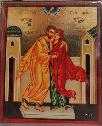 LA RENCONTRE DE ANNE ET JOACHIM - ICONE DOREE 8X9,5 CM -