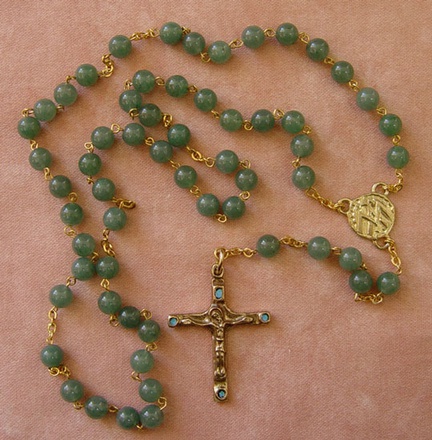 CHAPELET AVENTURINE 6 MM CROIX BRONZE EMAILLE NDSP