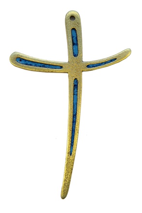 CROIX BRONZE EMAIL BLEUE 14 CM MVT NDSP