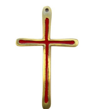 PETITE CROIX BRONZE EMAIL ROUGE SIMPLE 10 CM NDSP