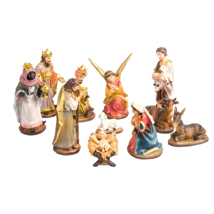 CRECHE STYLE NAPOLITAIN RESINE PEINTE MAIN 12 CM 11 PERSONNAGES