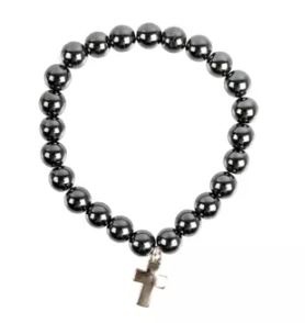 BRACELET HEMATITE AVEC CROIX METAL