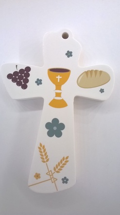 "CROIX BOIS MODERNE BLANC ""CALICE"""