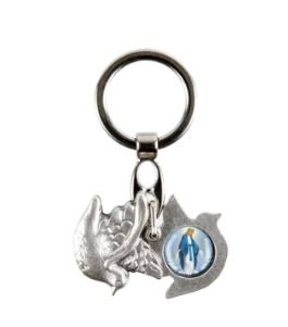 PORTE CLES COLOMBE OUVRANT SAINT CHRISTOPHE ET VIERGE MIRACULEUSE H 2.4CM
