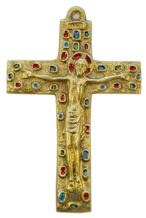 CROIX ET CHRIST BRONZE EMAIL AVEC CABOCHONS MULTIPLES NDSP